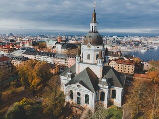 Aerial views of Katarina Kyrka in Stockholm, Sweden