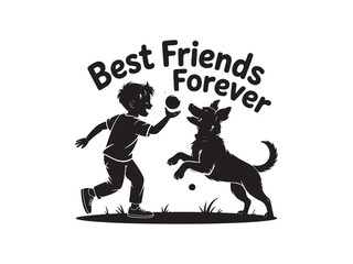 Silhouette of Man Walking Dog with Best Friends Forever Text