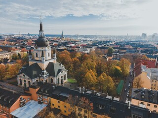 Aerial views of Katarina Kyrka in Stockholm, Sweden