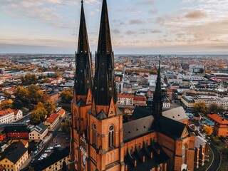 Aerial views of Uppsala Cathedral in Uppsala, Sweden