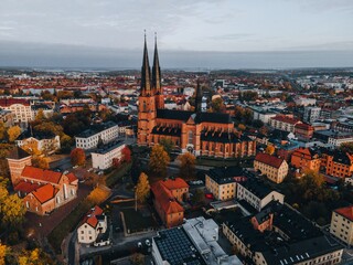Aerial views of Uppsala Cathedral in Uppsala, Sweden