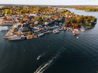 Aerial views of Vaxholm, Sweden