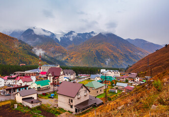 Obraz premium Terskol village aerial view, Elbrus region