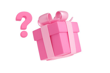 Pink Gift Box with Question Mark – Mystery Surprise Package 3D Icon on Transparent Background