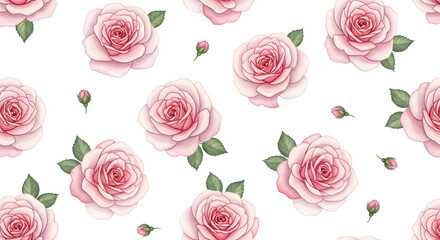 Seamless Pattern with Abstract Rose Flowers in viva magenta colors. Hand drawn floral illustration for print. Pink and red plants on isolated background for textile design or wrapping paper