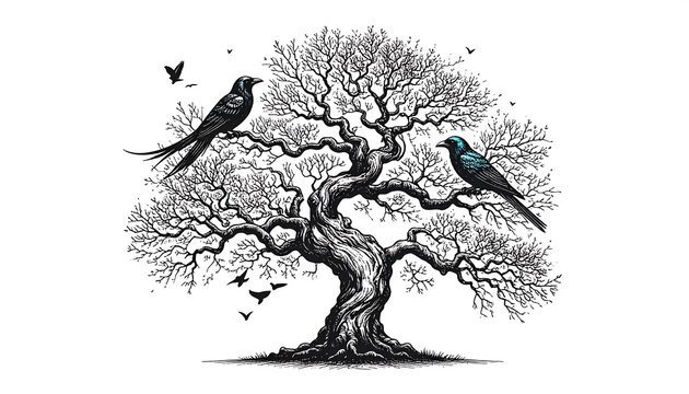 Majestic tree with birds - Powered by Adobe
