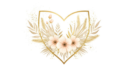 Obraz premium Watercolor Bouquet of Flowers with dried Palm Leaves and Orchids in boho style. Hand drawn floral illustration of tropical plants with pampas grass in beige pastel colors for wedding invitations