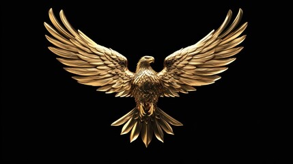Obraz premium Golden Eagle Emblem, Wings Spread, Black Background, Symbol of Power