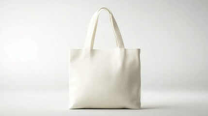 An isolated blank white tote bag for branding mockup purposes.