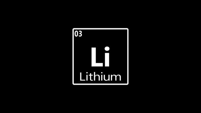 03 Number Lithium icon animation on black background. Ball moving motion with Periodic icon animation..