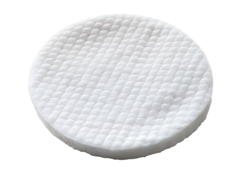 Round white cotton pad with quilted texture isolated on transparent background