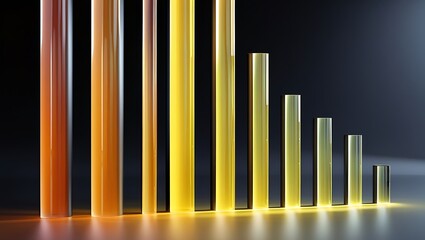 Obraz premium A gradient composition featuring vertical stripes in transitioning to orange glass gradient with soft yellow tones on a black backdrop, soft lighting enhances the smooth color blend, digital art styl