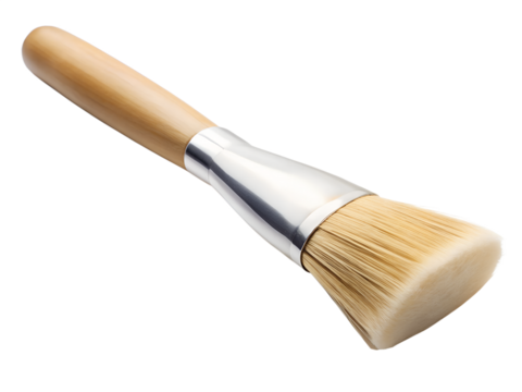 Flat head stenciling brush with wood handle and metal ferrule for painting, isolated on transparent background