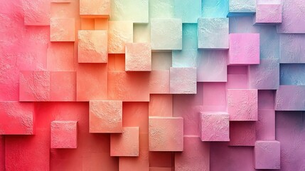 Artistic arrangement of pastel-colored cubes in a textured geometric pattern.