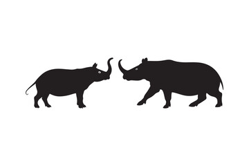 Two black rhinoceros silhouettes facing each other wildlife animals majestic nature