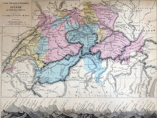 Antique map of cantons of Switzerland  from 1869