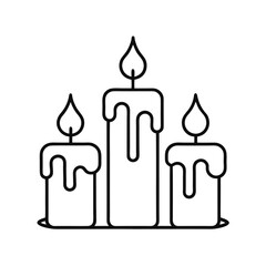 Minimalist line art outline of three candles with dripping wax