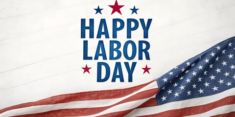 Celebrate Labor Day with a patriotic American flag waving proudly against a clean white wooden background, perfect for your holiday promotions and designs this season