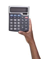 Man using calculator isolated on transparent or white background 