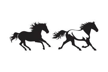 Two horses running wild silhouette majestic animal art expressing freedom power graceful movement