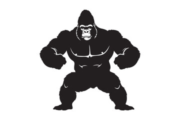 Powerful gorilla silhouette standing aggressively powerful primate wild animal black graphic design concept