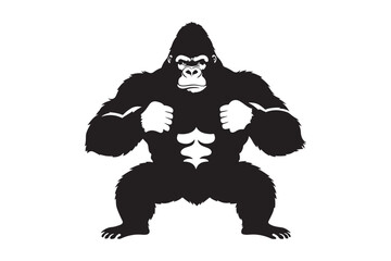 Powerful gorilla silhouette ready to fight squatting pose aggressive animal art