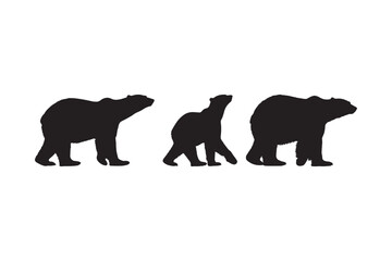 Three polar bears silhouetted in a row showing different poses against a plain background