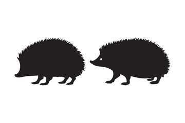 Adorable silhouette pair of hedgehogs walking side by side simple wildlife animal design