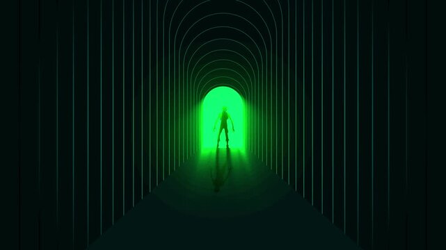 Green glowing door loop animation with neon futuristic effect zombie background