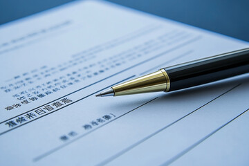 Elegant pen poised on a paper document, ready for a signature with formality
