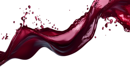 Red wine splash flowing isolated on a transparent background