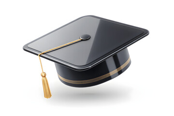 3D Glossy Graduation Cap Icon in Education Success Symbol Isolated on White Background