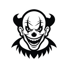 Creepy clown face line art illustration with a white background