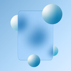 Gentle blue composition with translucent rectangle and spheres. Eps 10