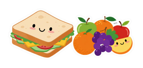 Creating delicious sandwiches and fruit displays for kids home kitchen food art bright and fun aesthetic appeal. Cut out PNG