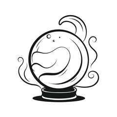 Mystical crystal ball with wisps of swirling smoke line art