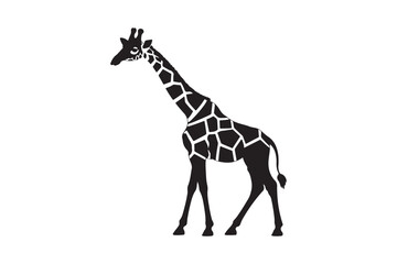 Majestic silhouette giraffe standing profile view simple graphic design wildlife art