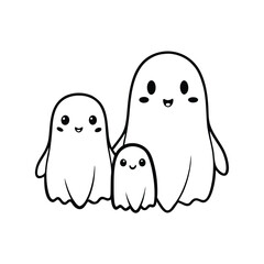 Charming ghost family trio line art doodle for whimsical designs