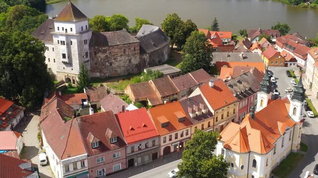 The historic center of the town of Rozmital pod Tremsinem in the Czech Republic.