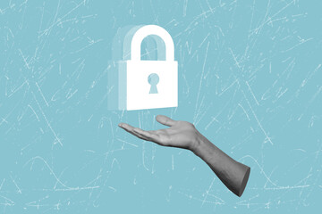 Contemporary art collage on the topic Closing access to information in the shared database. Access limitation. Blocking a resource on the Internet