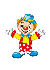 Happy welcoming clown isolated on white