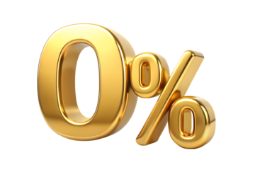 Golden Zero Percent Symbol With Transparent Background percentage discount isolated on a transparent background