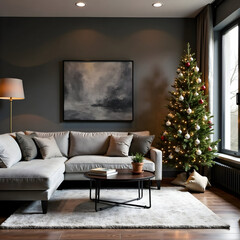 Cozy Living Room with Christmas Tree