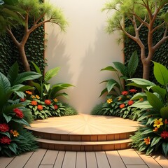 Obraz premium product display, podium, stand, stage, minimalist, product photography, mockup, background, backdrop, natural, wood, stone, rock, shadow, light, sunlight, aesthetic, elegant, clean, modern