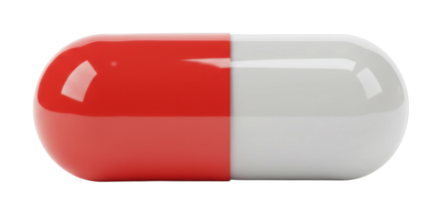 Exploring health solutions red and white capsule pharmacy product clinical setting medication awareness. Cut out PNG