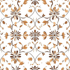 Elegant Brown and Beige Floral Pattern with Delicate Swirls on White Background