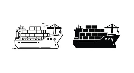 Obraz premium Cargo Ship Icon in Black and White