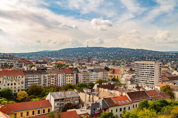 Top view from Castle Hill showing historic and modern buildings of Krisztinaváros district with...