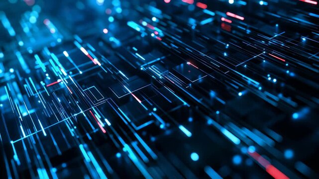 Complex network of digital information transferring at high speed through fiber optic cables - Powered by Adobe