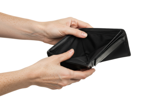 Empty wallet display home product minimalist financial reality. Cut out PNG